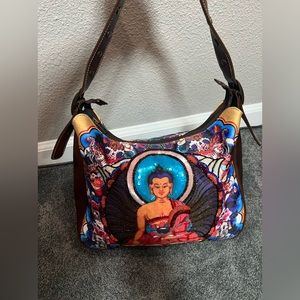 Sequin detailed leather handbag